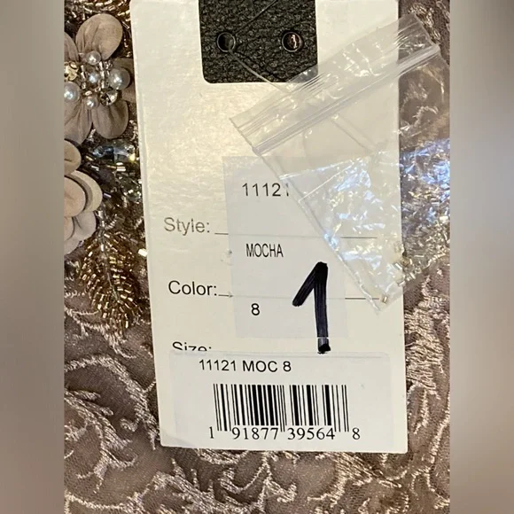 NWT MacDuggal 11121 Mocha Embellished Illusion Long Sleeve A-Line Ball Gown-Sz 8 - Picture 15 of 15